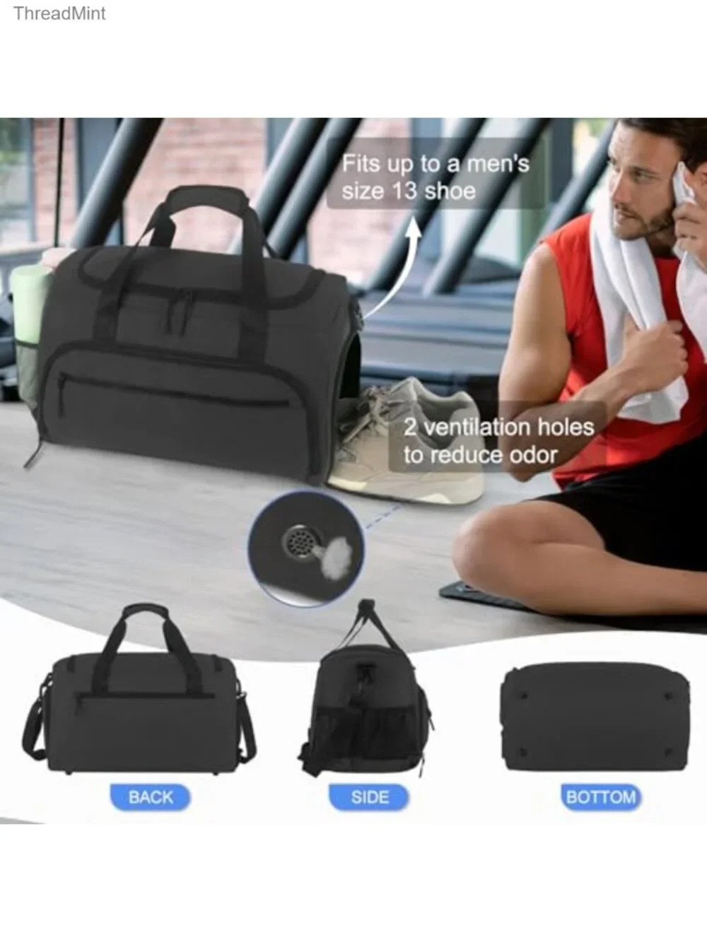 Gym Duffle Bag with Shoe Compartment, Wet Pocket, Sports Weekender for Travel